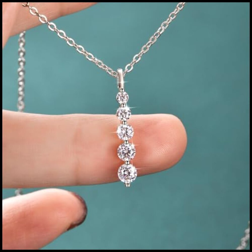 14K White Gold 0.92 CT Moissanite 5 Stone Round Pendant Necklace S925 Gift